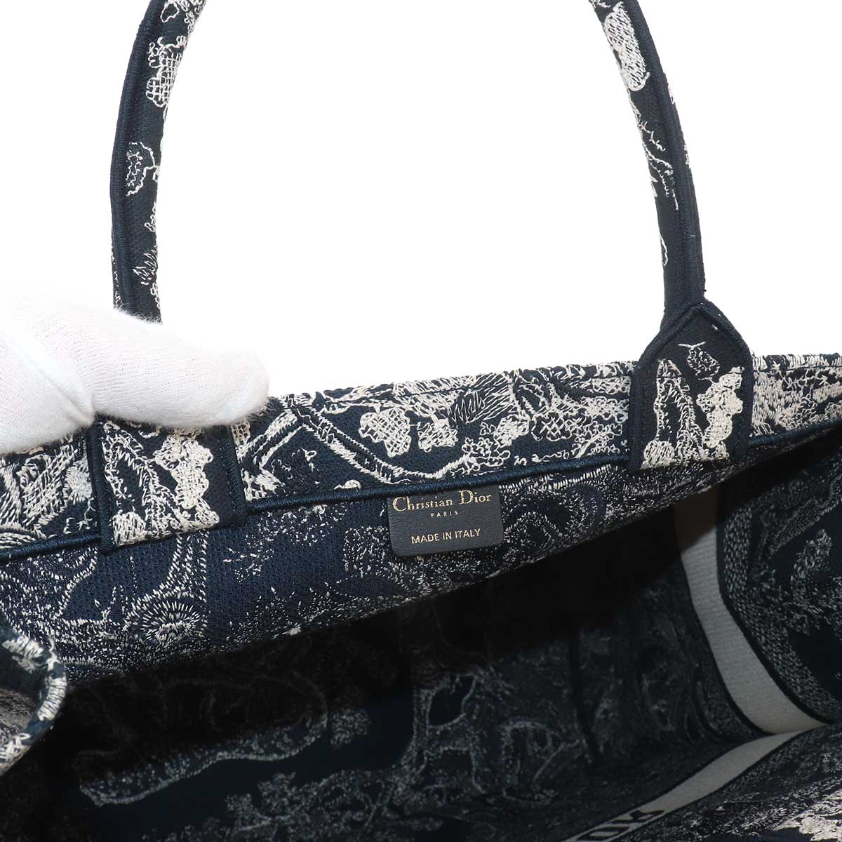 Reverse Toile De Jouy Book Tote Large Bag Canvas Navy