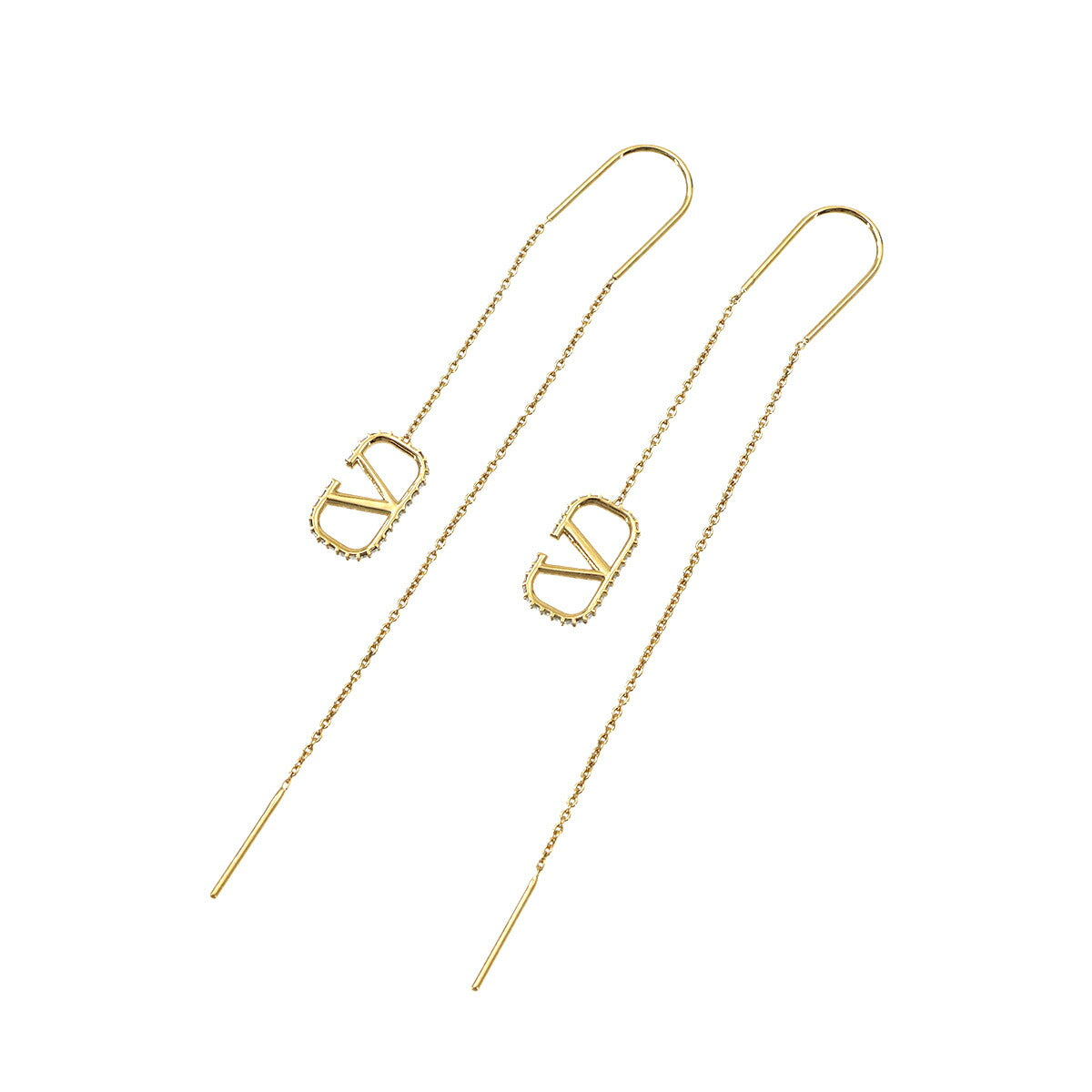 V Logos Rhinestone Swing Earrings Gold