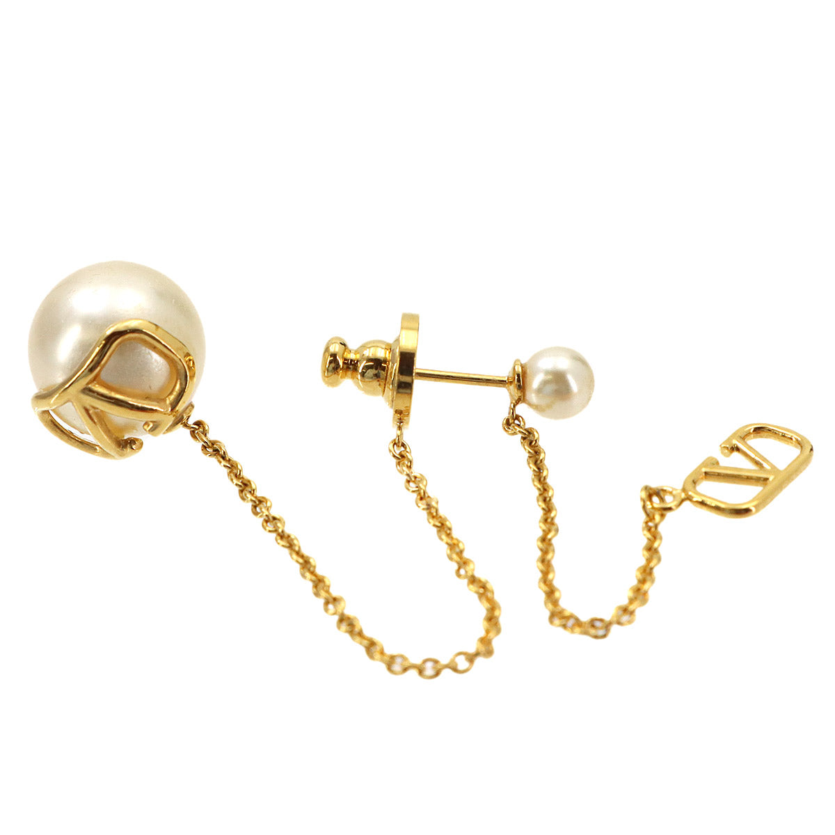 V Logos Faux Pearl Swing Earrings Gold White