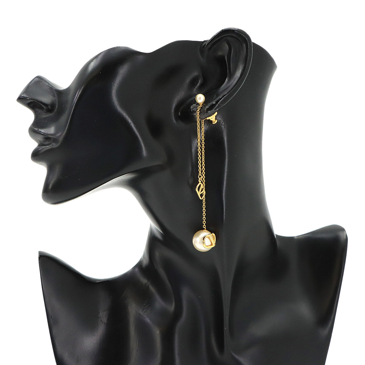 V Logos Faux Pearl Swing Earrings Gold White