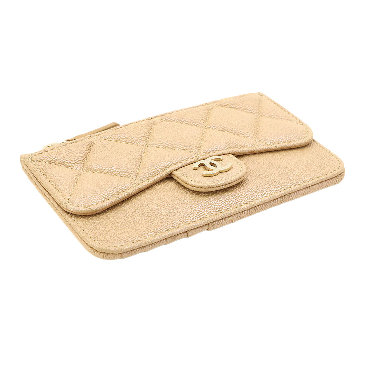 Matelasse Coin Case Purse Wallet Leather Beige AP2570