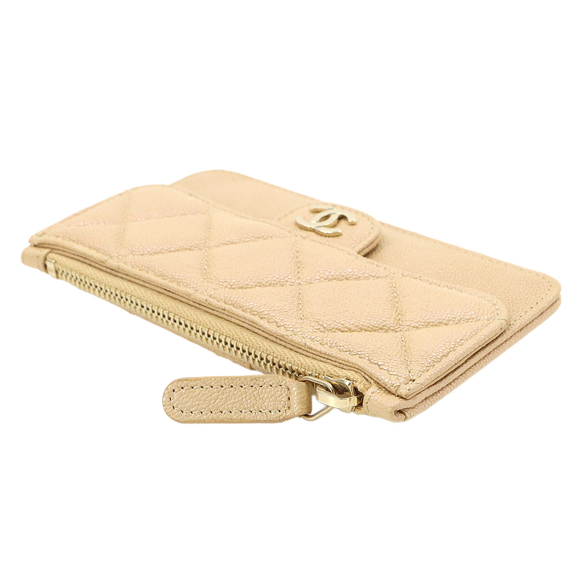 Matelasse Coin Case Purse Wallet Leather Beige AP2570