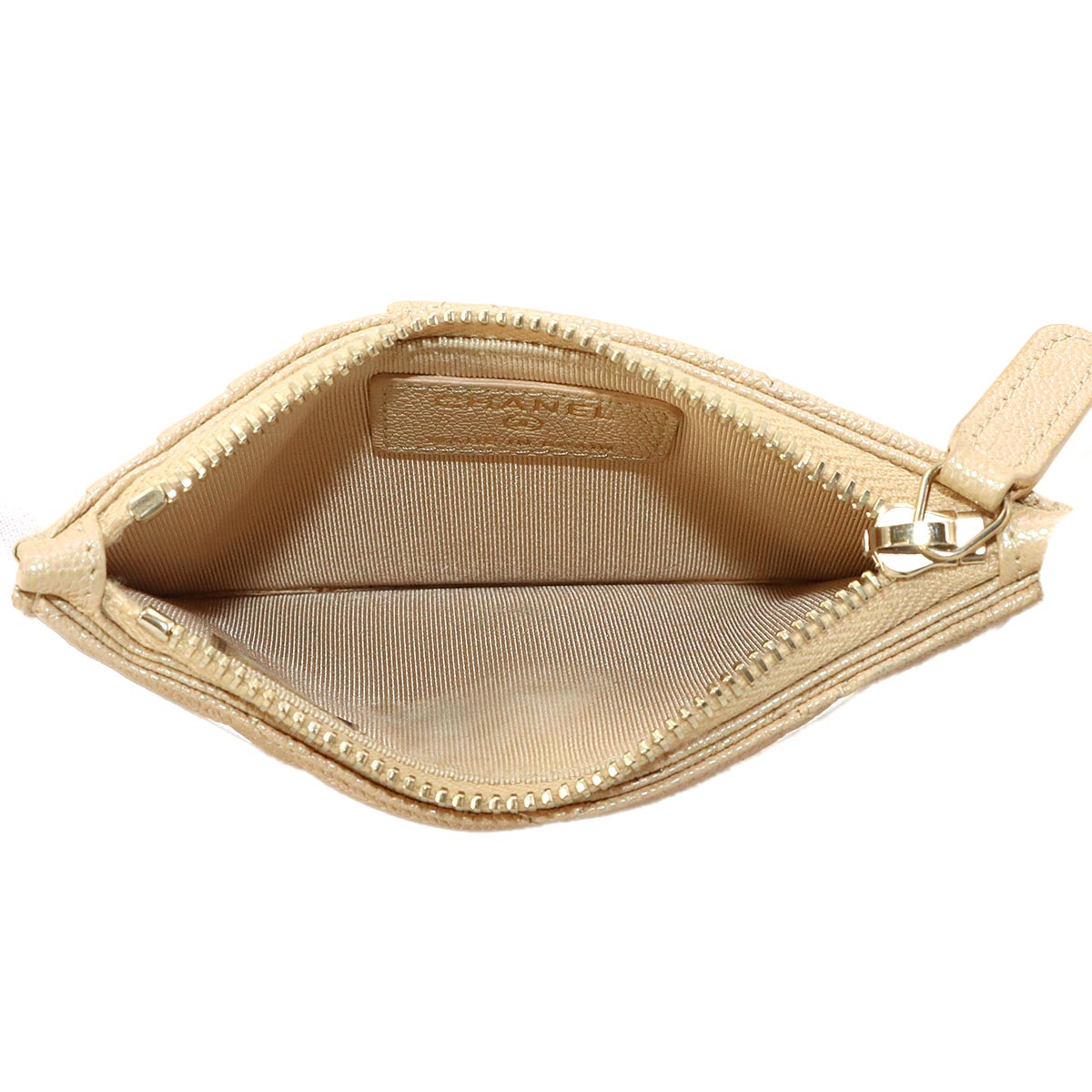 Matelasse Coin Case Purse Wallet Leather Beige AP2570