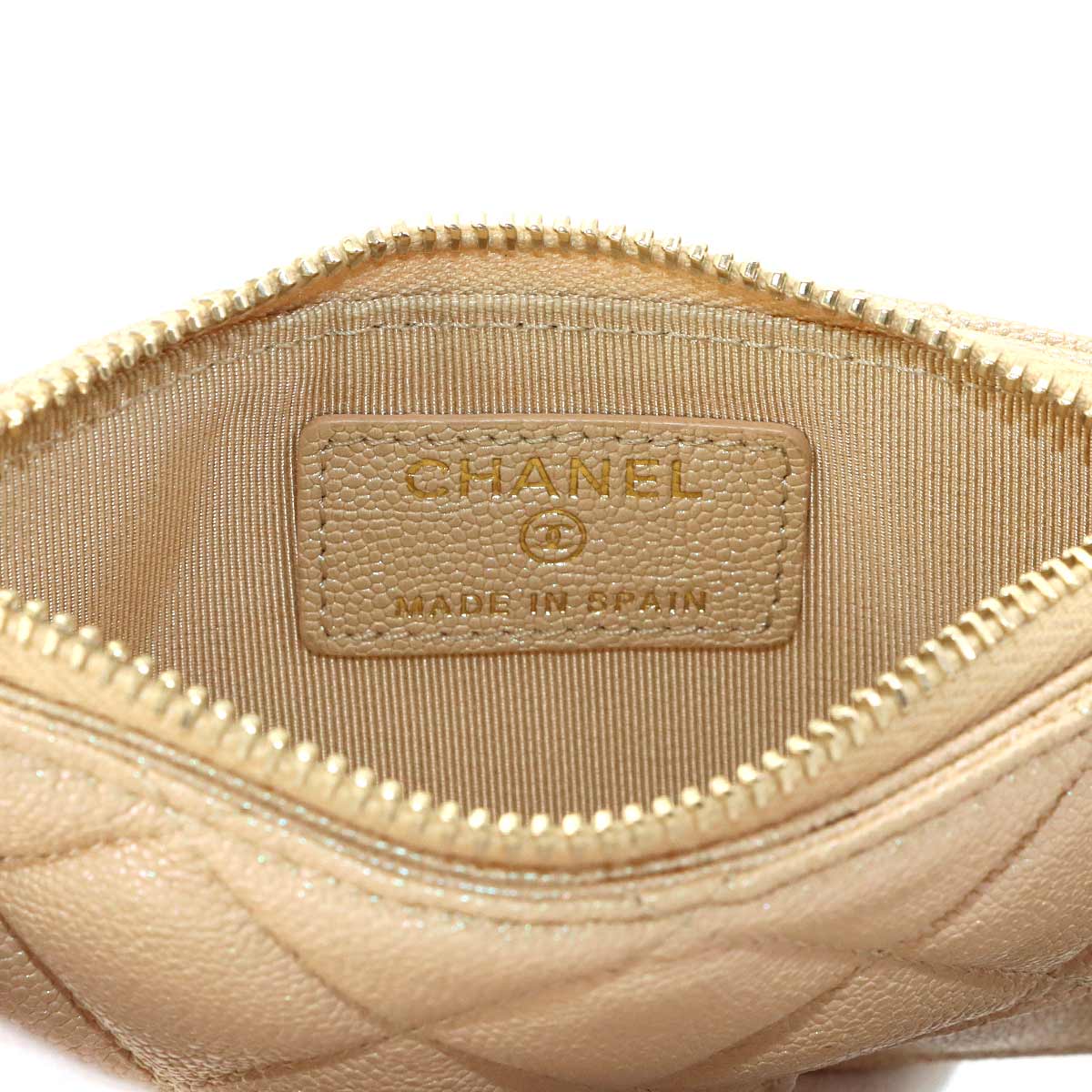 Matelasse Coin Case Purse Wallet Leather Beige AP2570