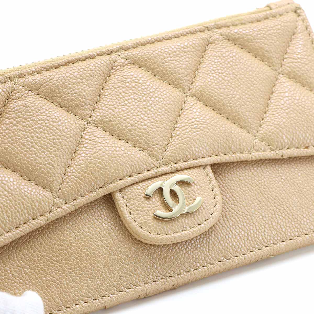 Matelasse Coin Case Purse Wallet Leather Beige AP2570