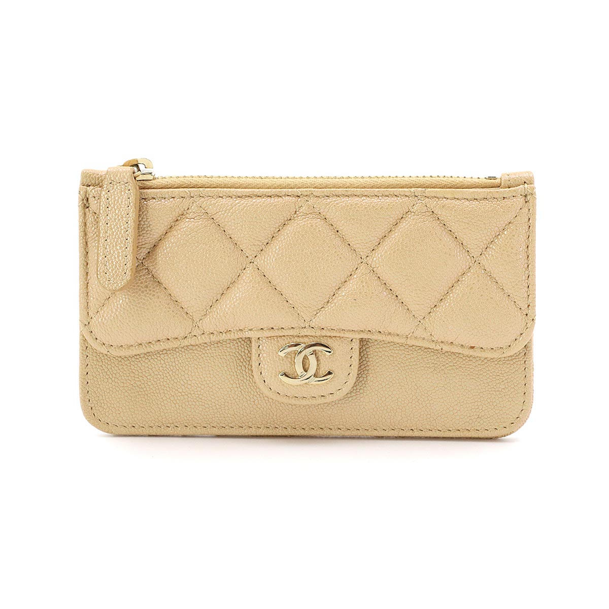 Matelasse Coin Case Purse Wallet Leather Beige AP2570