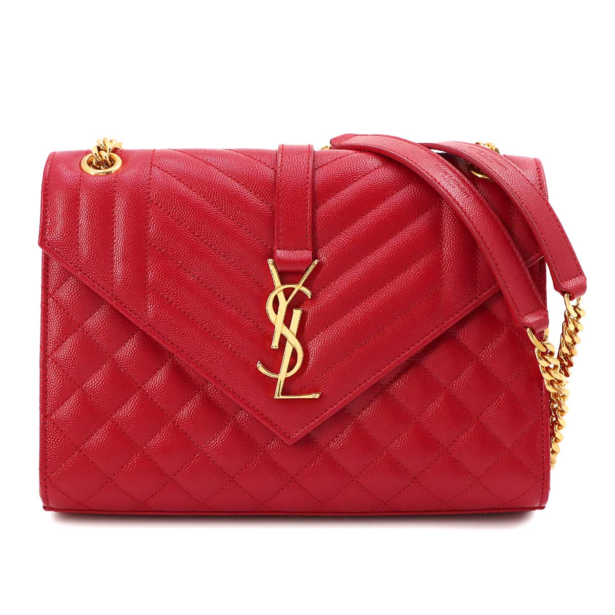 Envelope Medium Chain Shoulder Bag Leather Red 487206