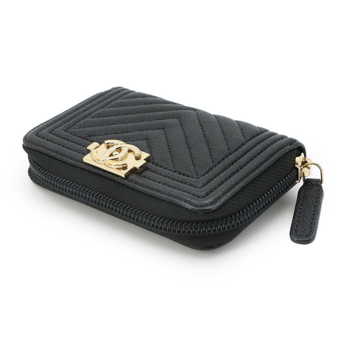 Boy Chanel Zipped Coin Purse Leather Black A80602