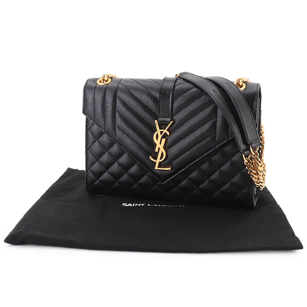 Envelope Medium Chain Shoulder Bag Leather Black 600185