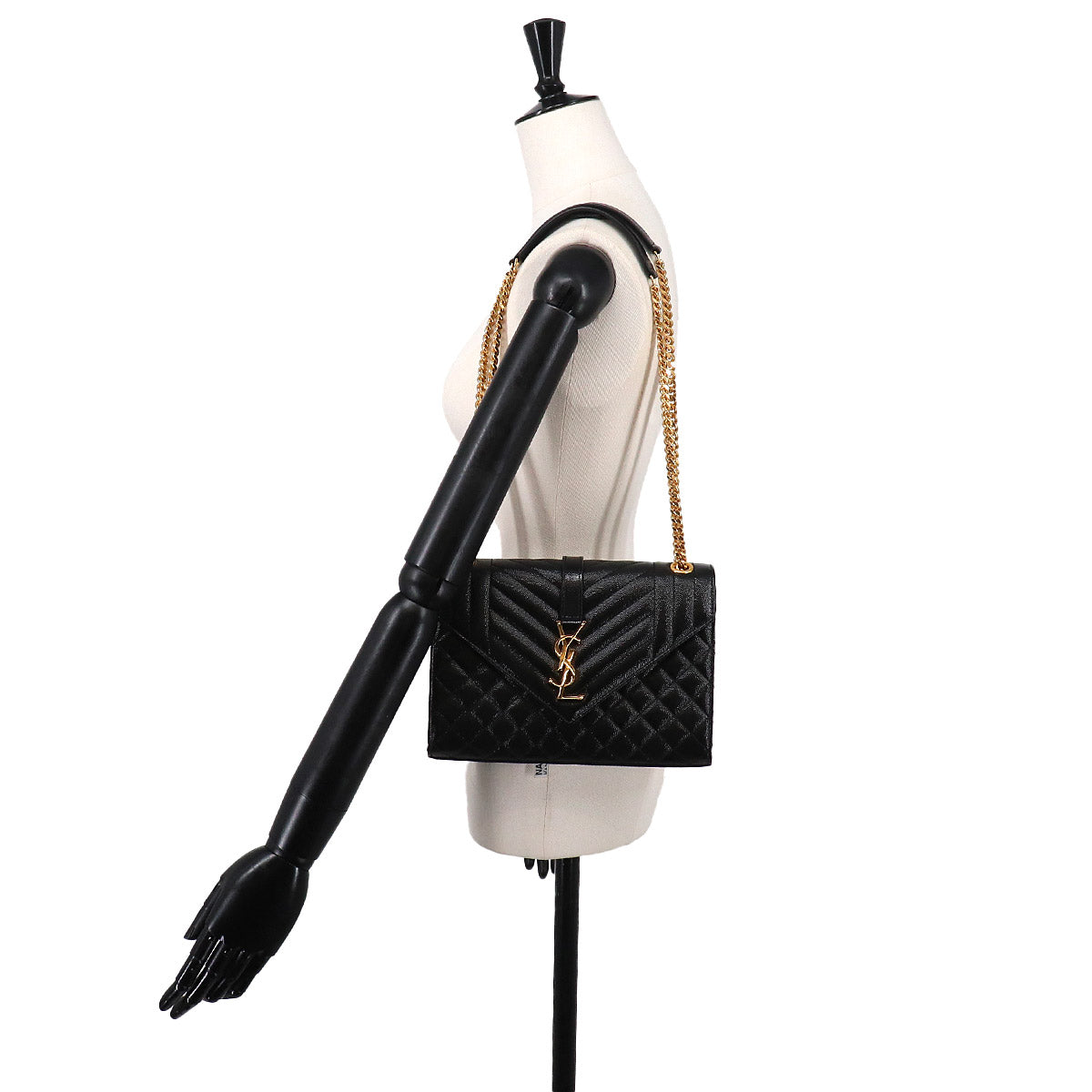 Envelope Medium Chain Shoulder Bag Leather Black 600185