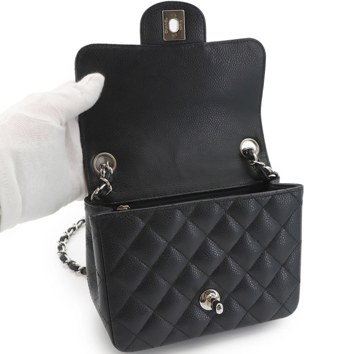 Mini Matelasse Chain Shoulder Bag Leather Black A01115