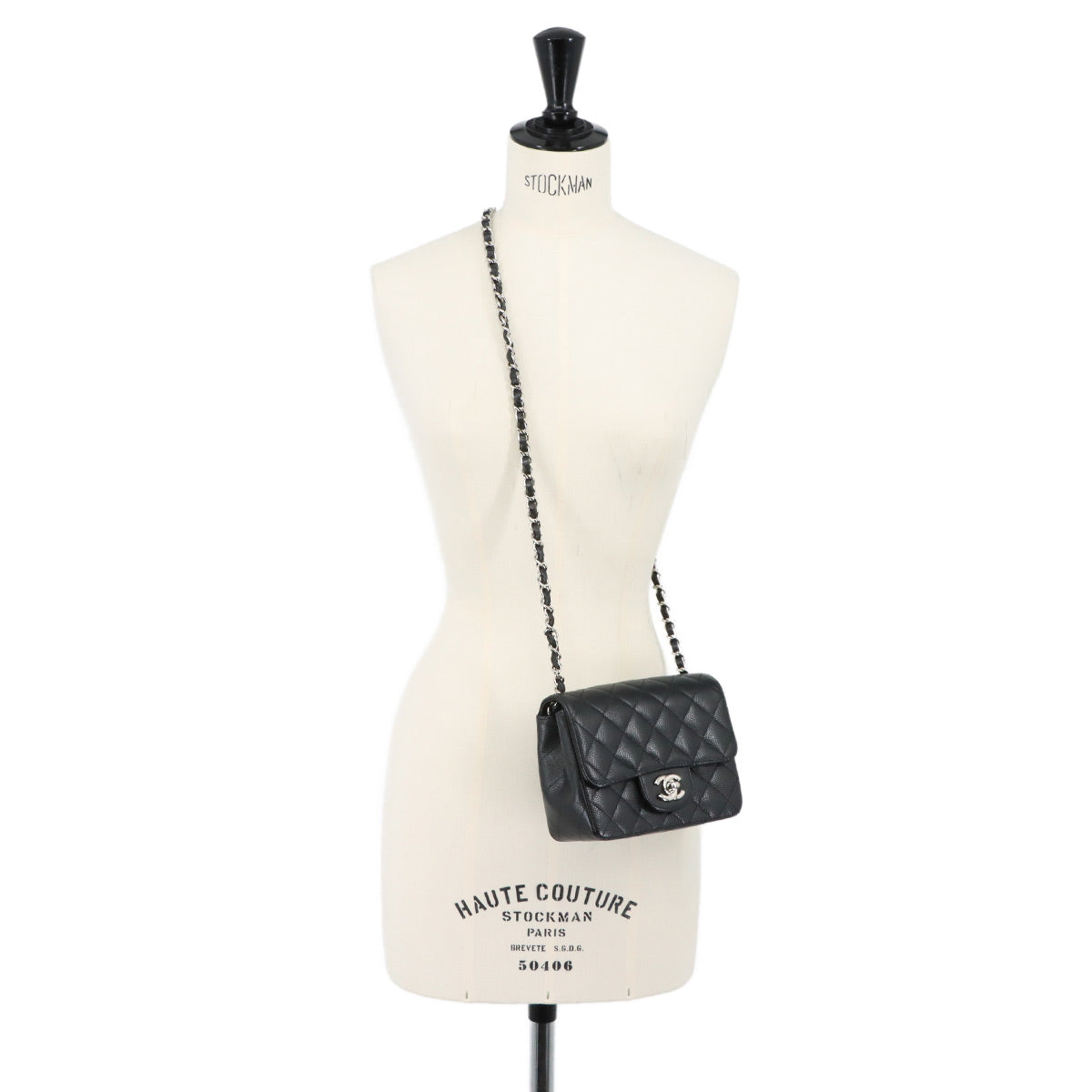 Mini Matelasse Chain Shoulder Bag Leather Black A01115