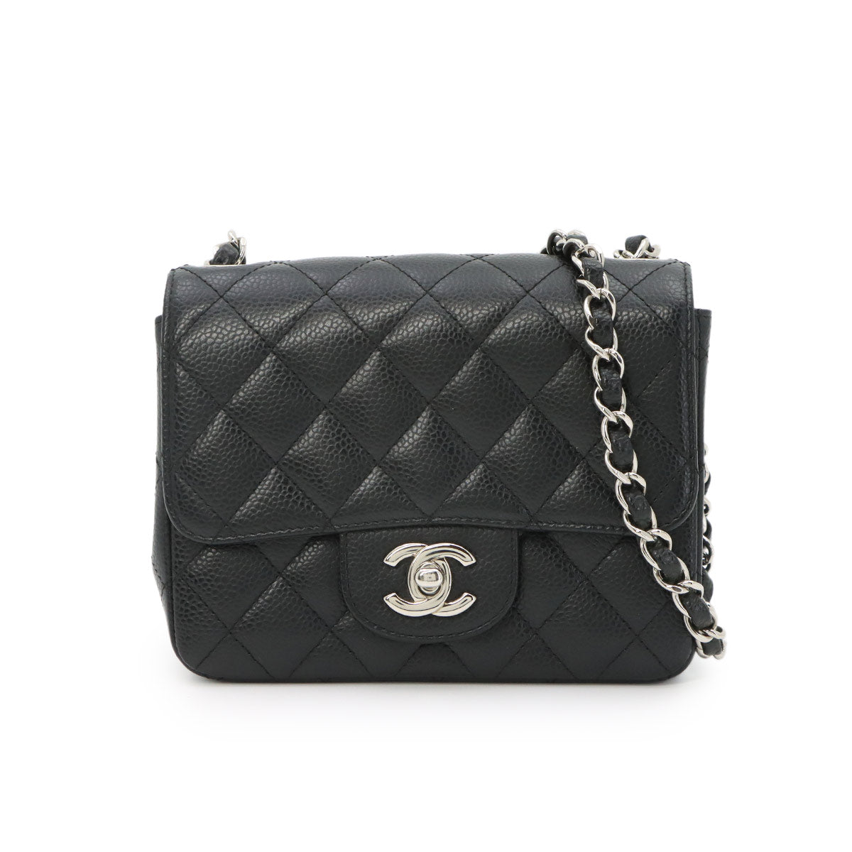 Mini Matelasse Chain Shoulder Bag Leather Black A01115