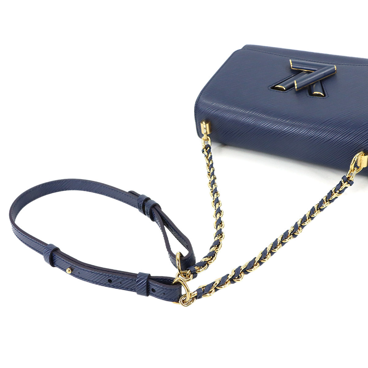 Epi Twist MM Chain Shoulder Bag Leather Navy Purse