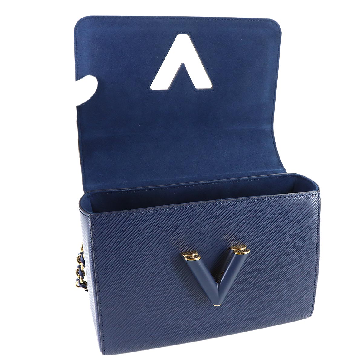 Epi Twist MM Chain Shoulder Bag Leather Navy Purse