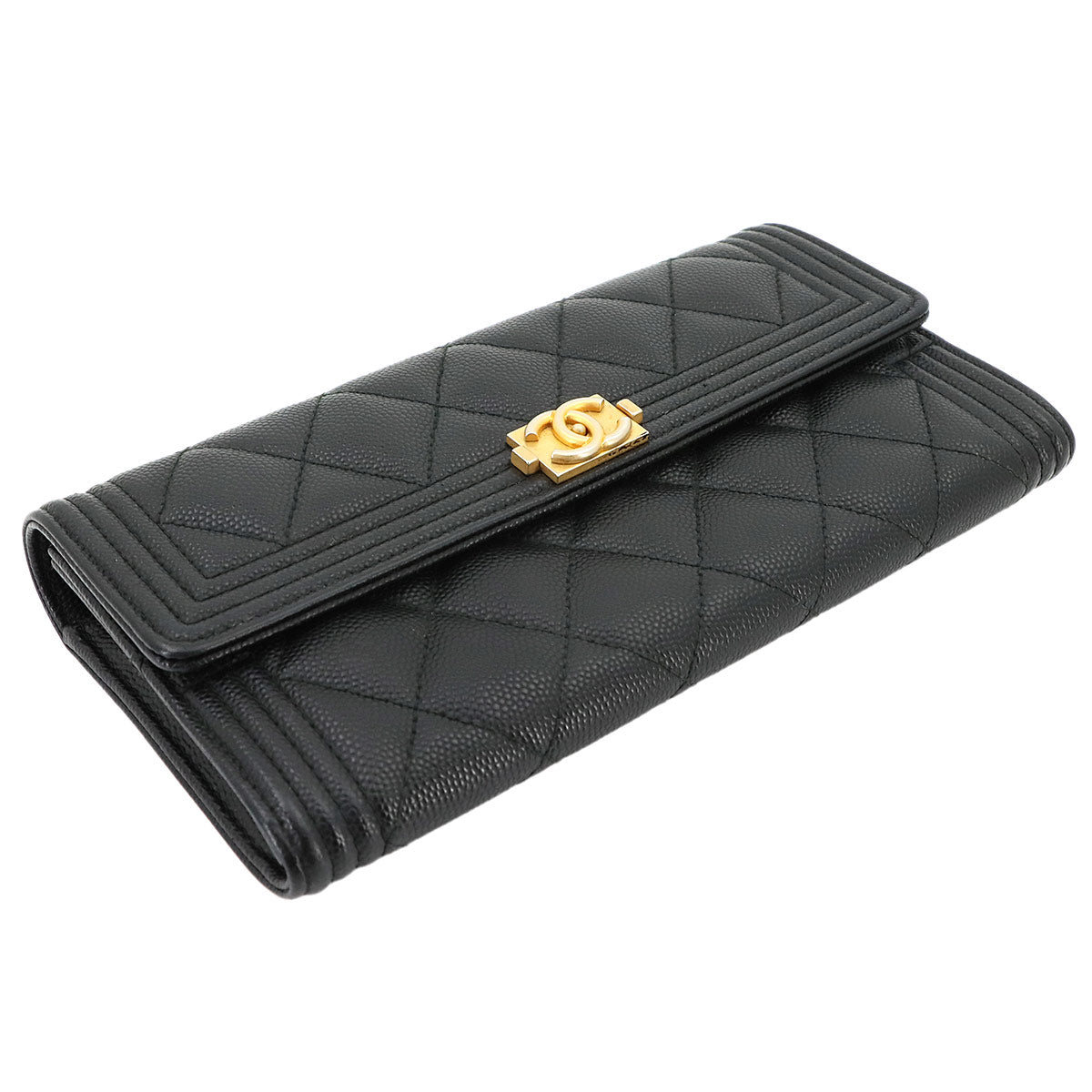 Boy chanel Matelasse Long Wallet Leather Black A80286