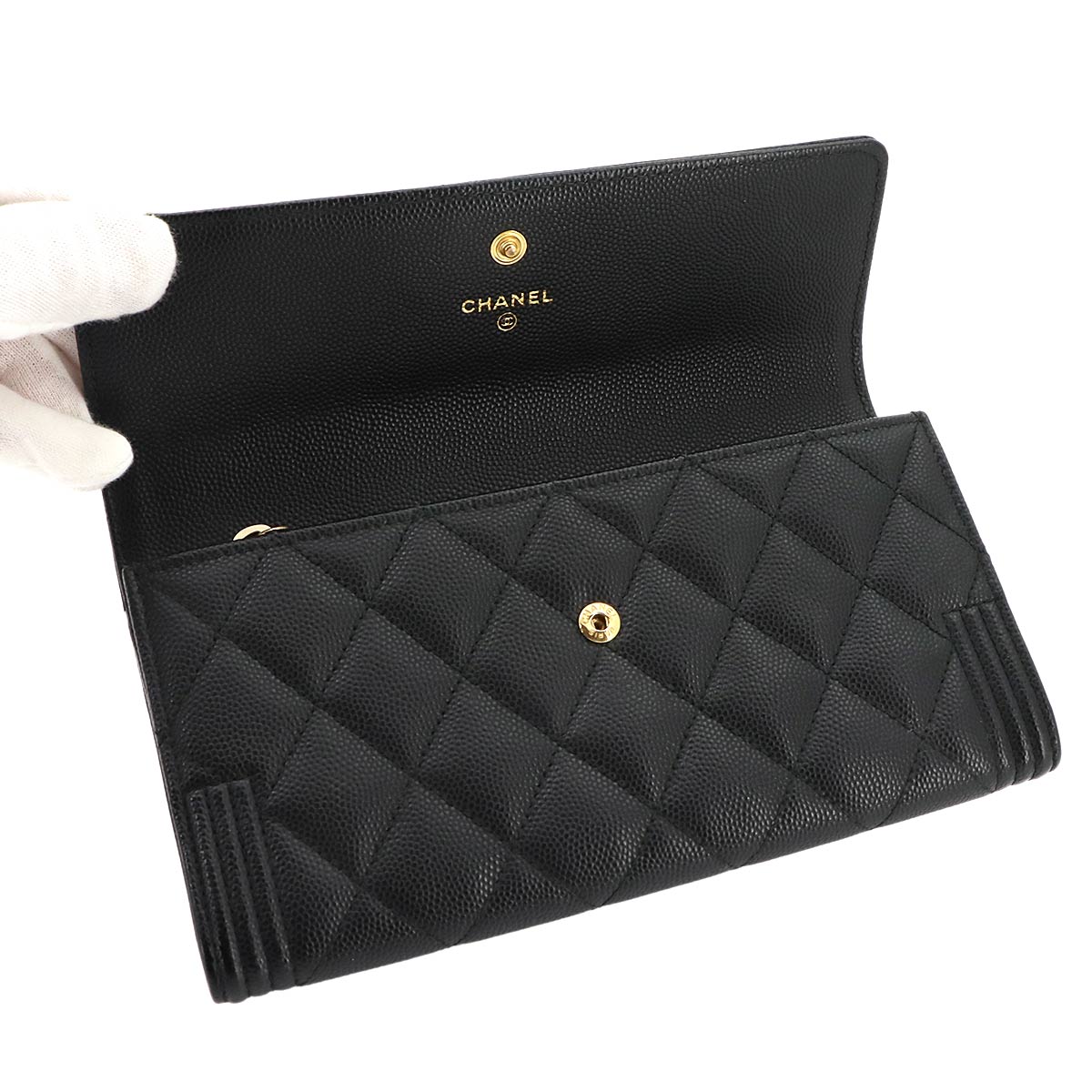 Boy chanel Matelasse Long Wallet Leather Black A80286