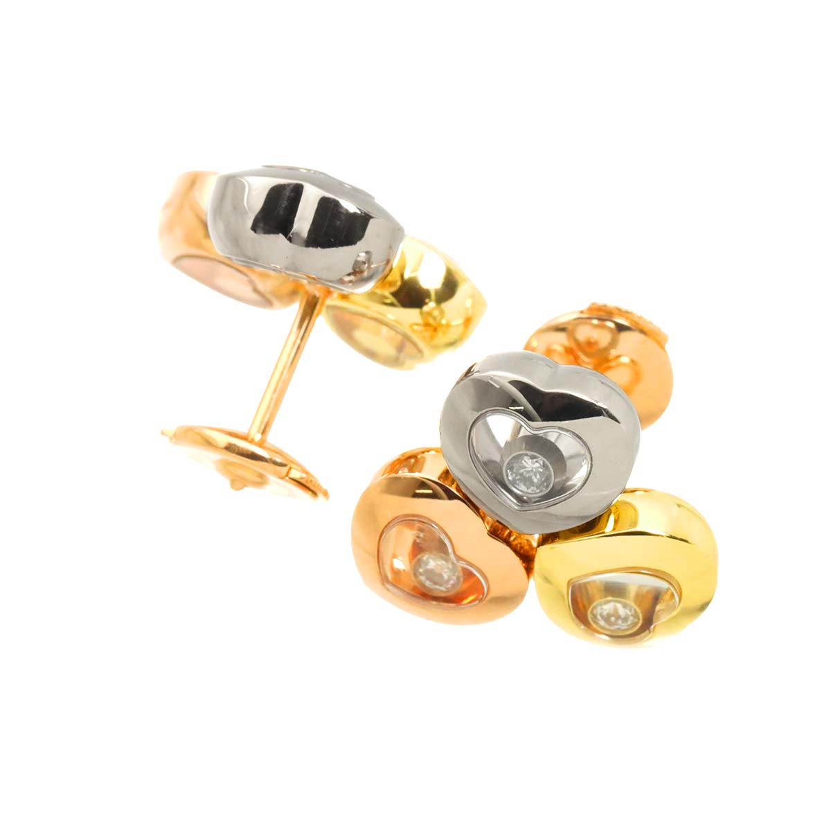 Happy Diamond Heart Earrings Pierced 18K PG YG WG 750