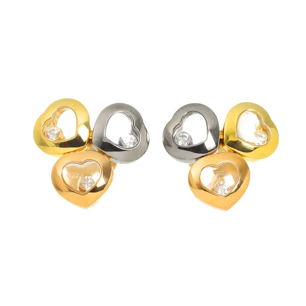 Happy Diamond Heart Earrings Pierced 18K PG YG WG 750