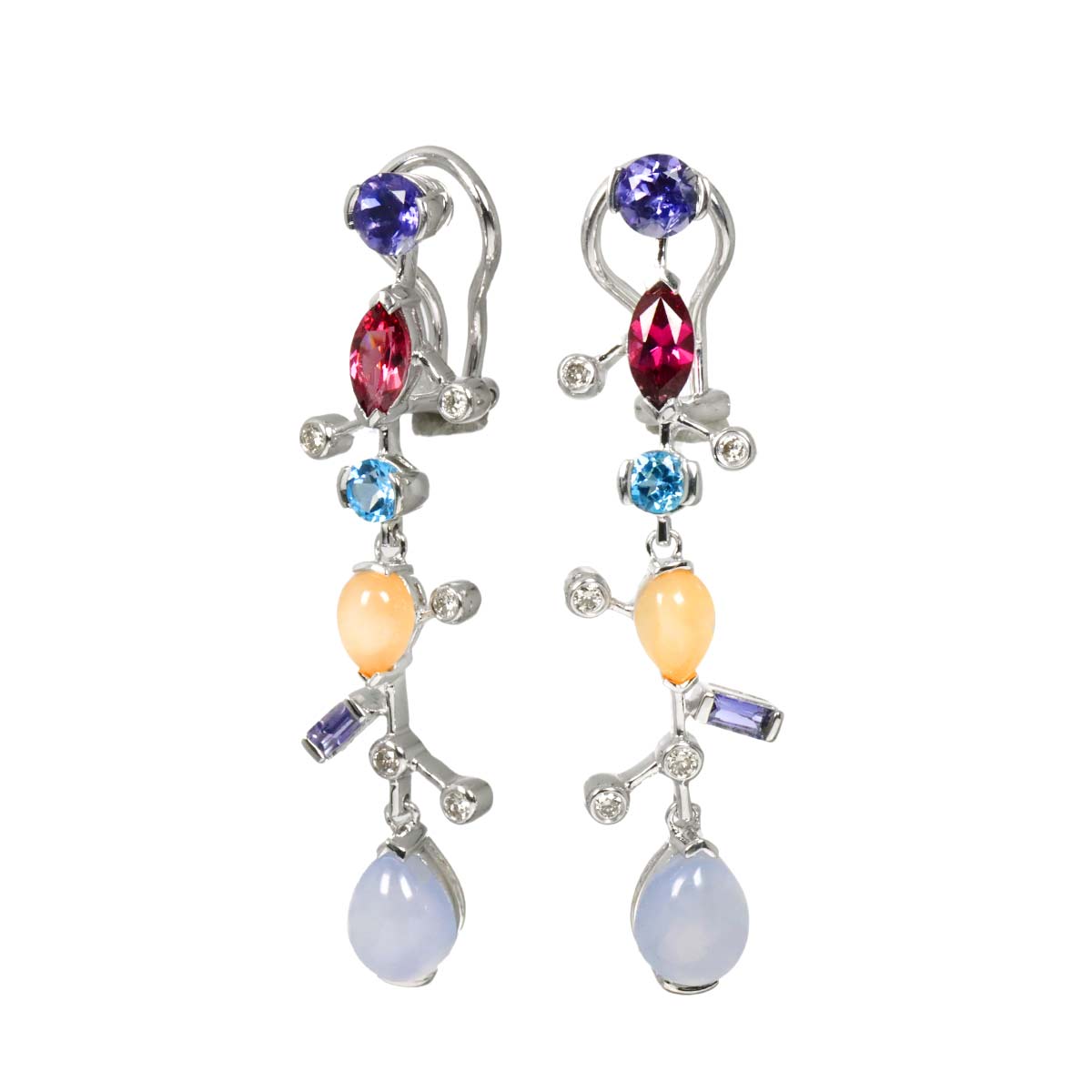 Diamond 0.12ct/0.12ct Multi Stone Earrings Clip-on 18K K18 WG 750