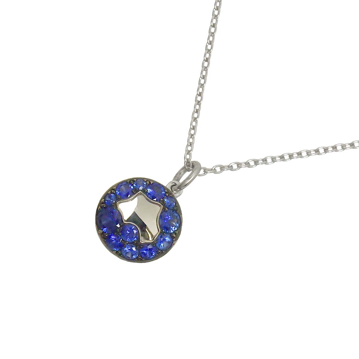 Sapphire Necklace 18K WG White Gold 750