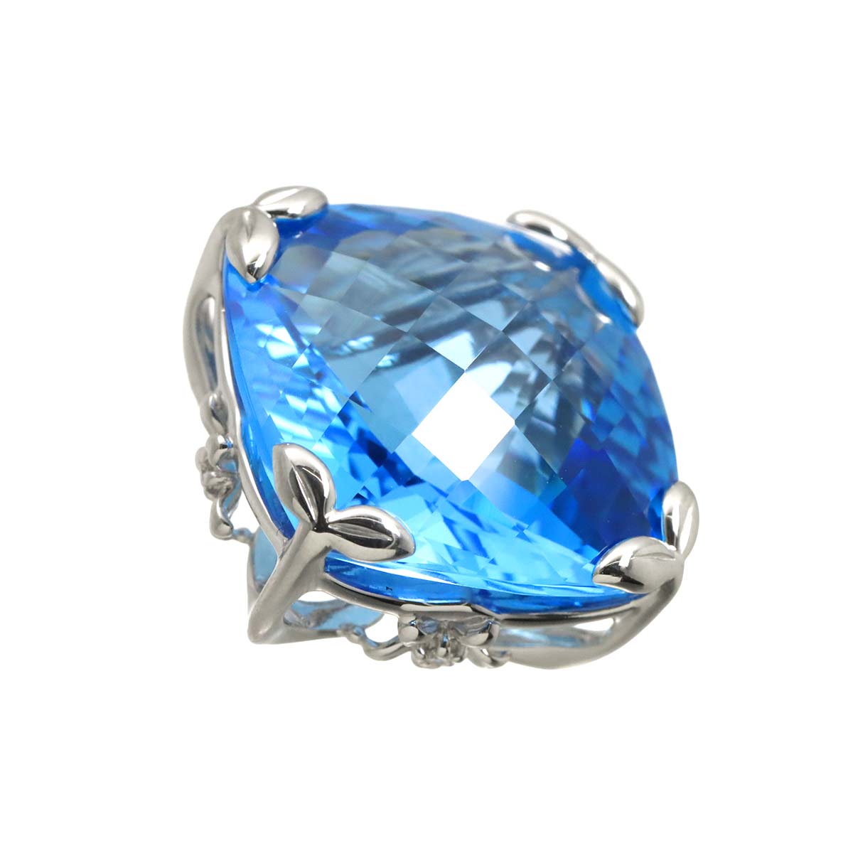 Topaz 32.73ct Diamond 0.03ct Pendant Top 18K White Gold 750