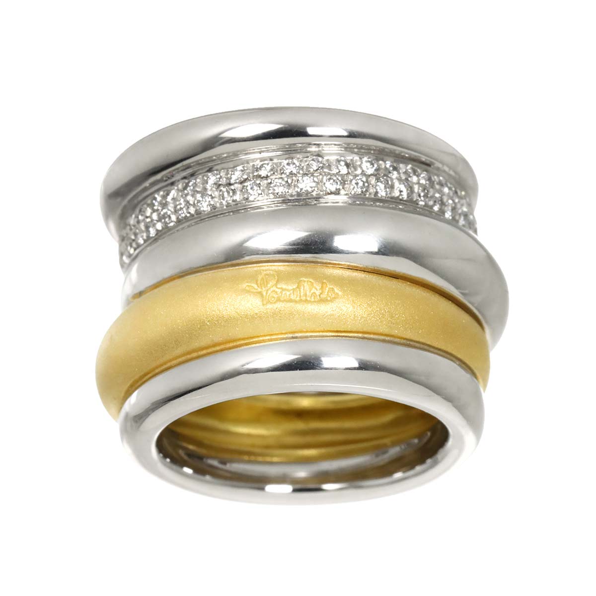 Tubolare Diamond Ring 18K White Yellow Gold 750 Size5.25(US)
