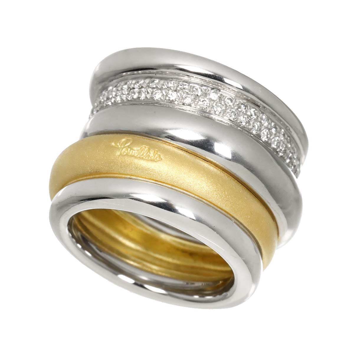 Tubolare Diamond Ring 18K White Yellow Gold 750 Size5.25(US)