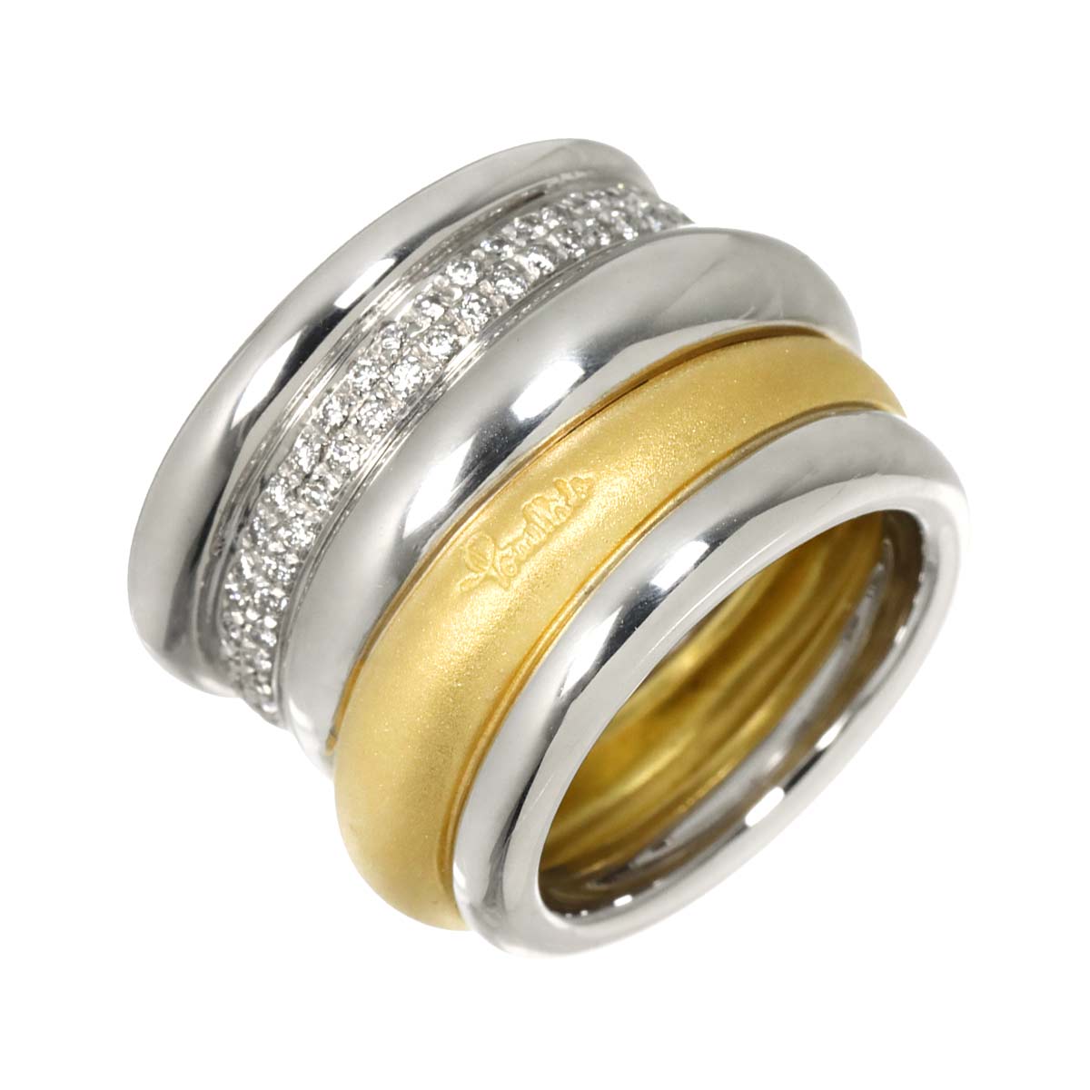 Tubolare Diamond Ring 18K White Yellow Gold 750 Size5.25(US)