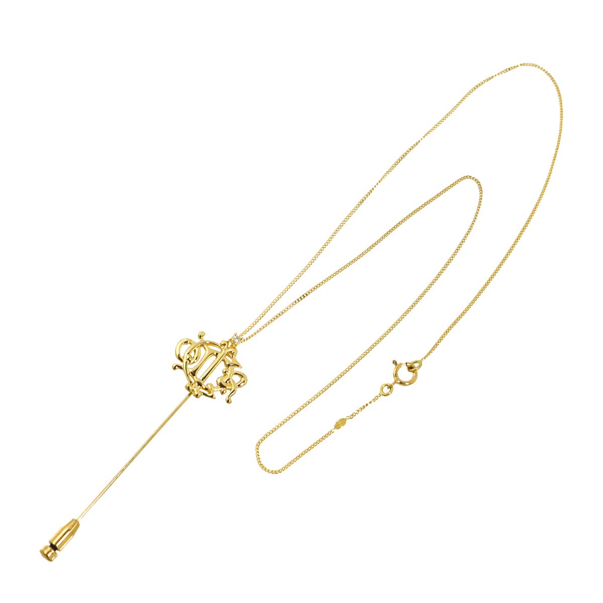 Logo Diamond Necklace Brooch 18K Yellow Gold 750