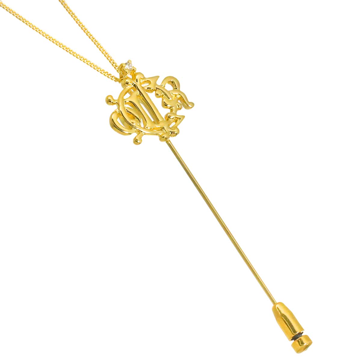 Logo Diamond Necklace Brooch 18K Yellow Gold 750