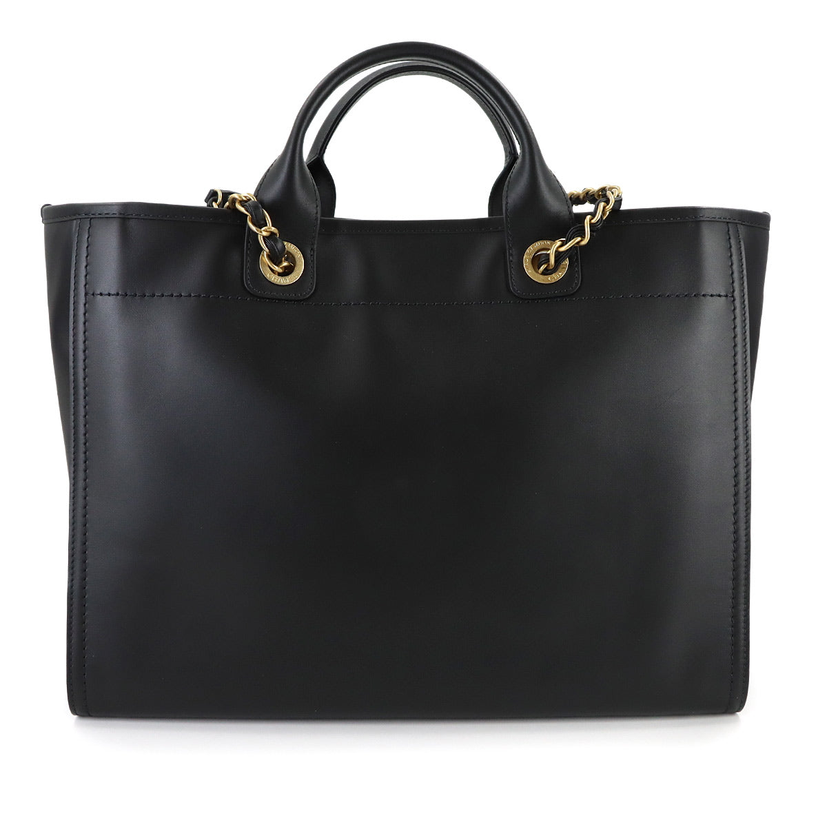 Deauville GM Tote Chain Shoulder Bag Leather Black Purse