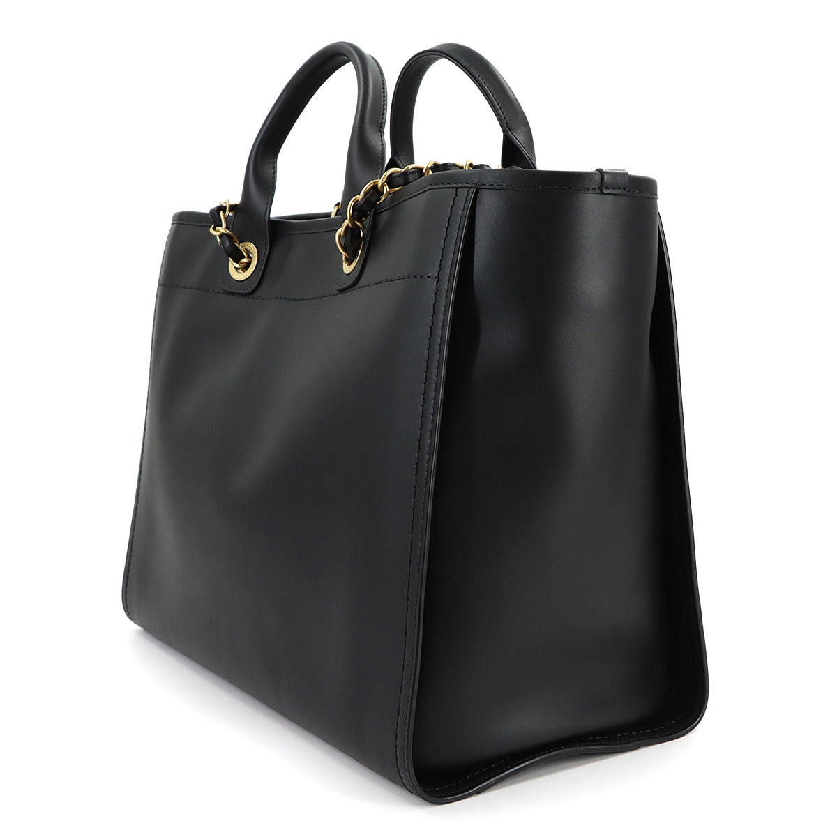 Deauville GM Tote Chain Shoulder Bag Leather Black Purse