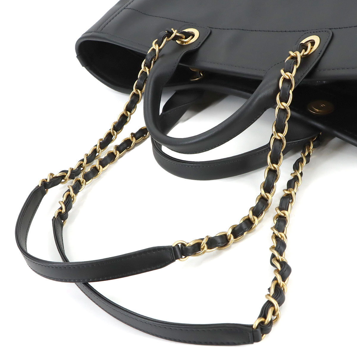 Deauville GM Tote Chain Shoulder Bag Leather Black Purse
