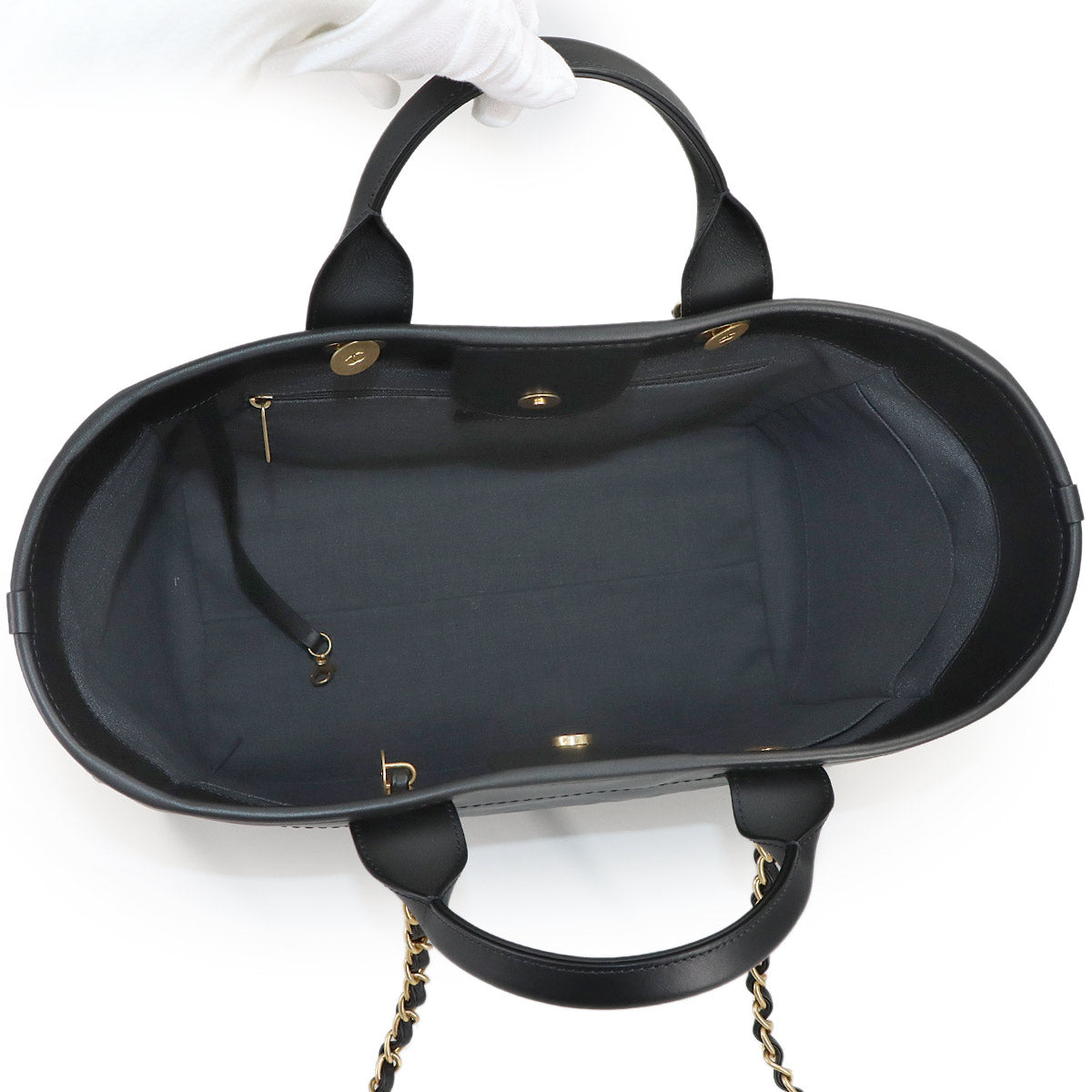 Deauville GM Tote Chain Shoulder Bag Leather Black Purse