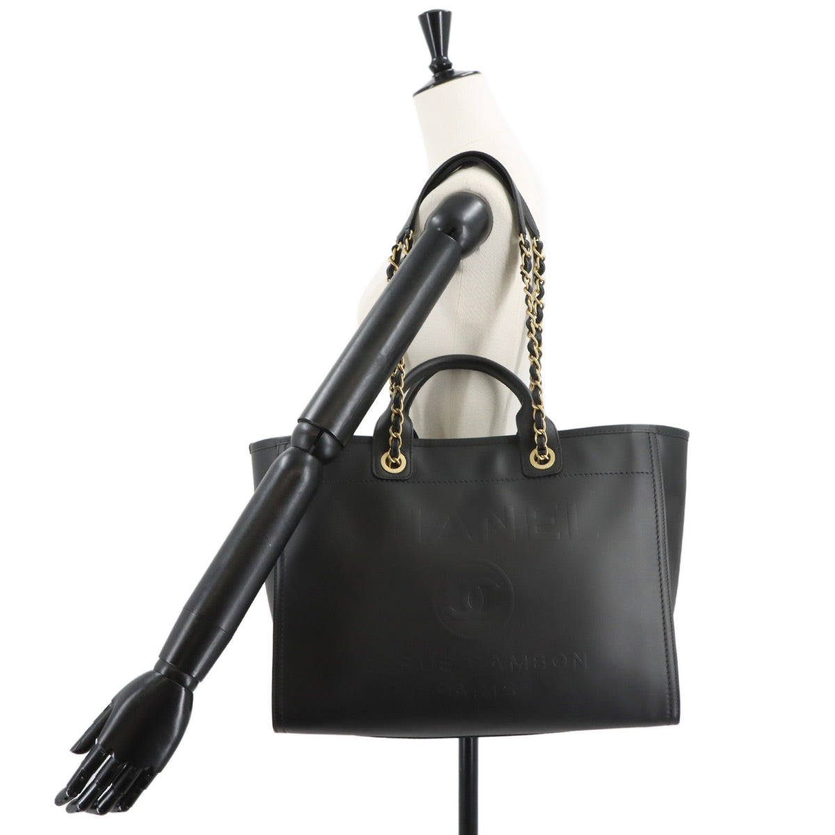 Deauville GM Tote Chain Shoulder Bag Leather Black Purse