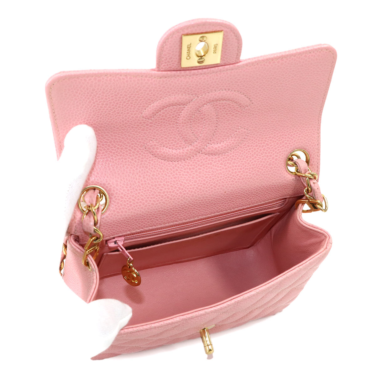 Mini Matelasse Chain Shoulder Bag Leather Pink