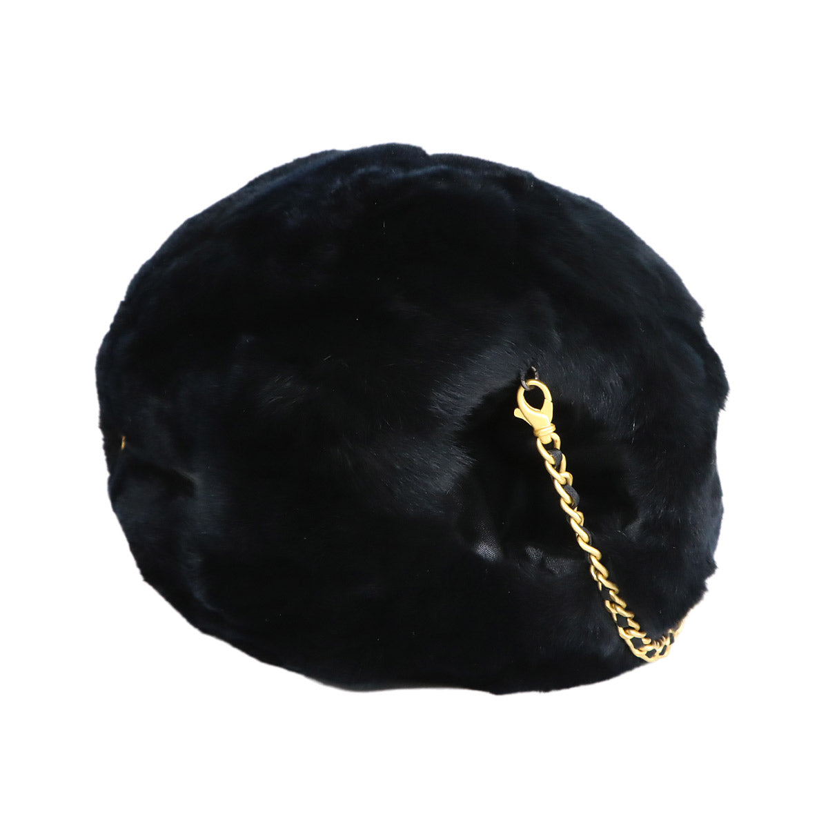 Coco Logos Arm Warmer Chain Shoulder Bag Lapin Fur Black