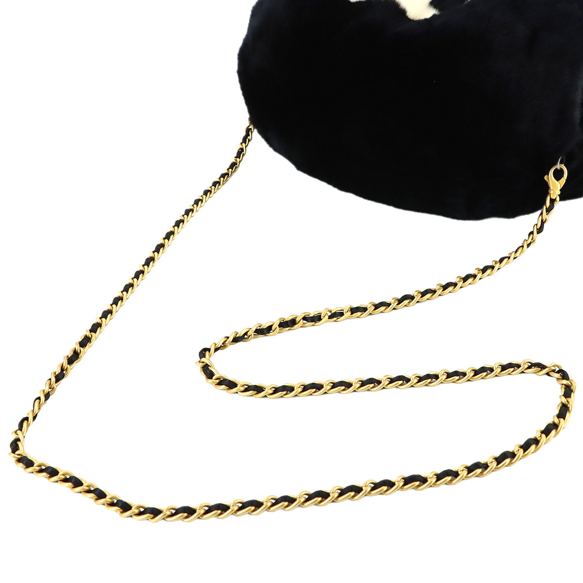 Coco Logos Arm Warmer Chain Shoulder Bag Lapin Fur Black