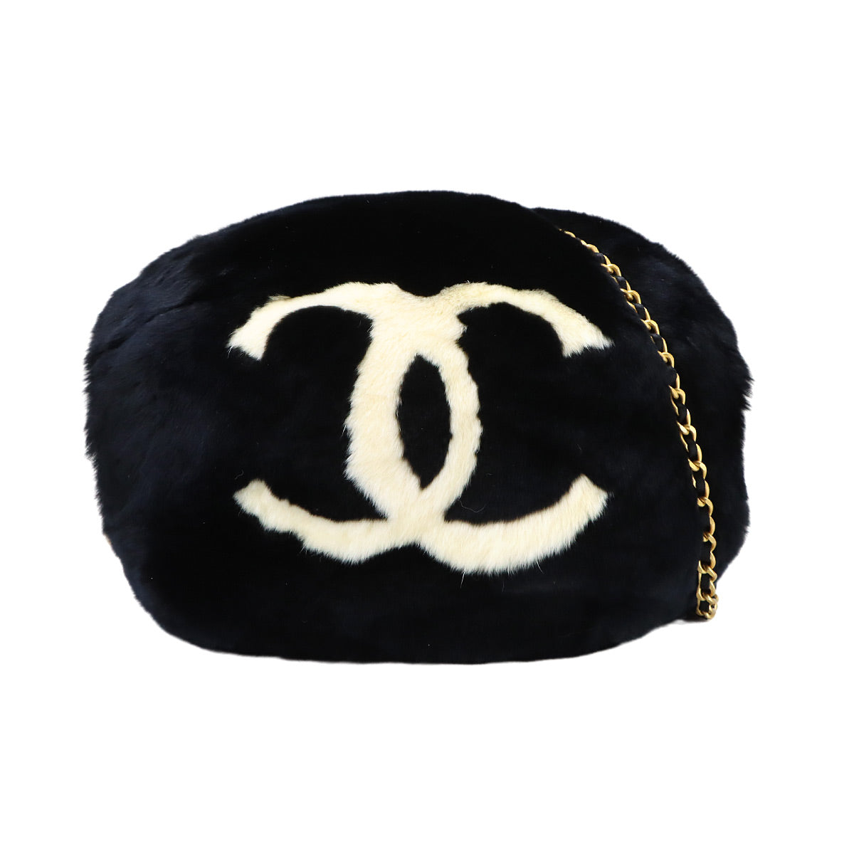 Coco Logos Arm Warmer Chain Shoulder Bag Lapin Fur Black