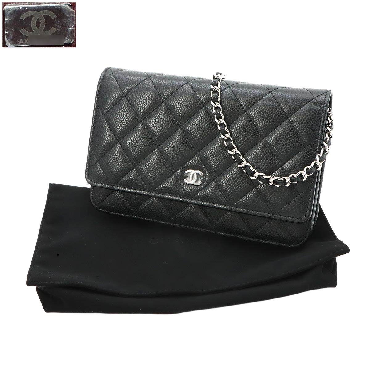 Matelasse Classic Chain Wallet Leather Black AP0250