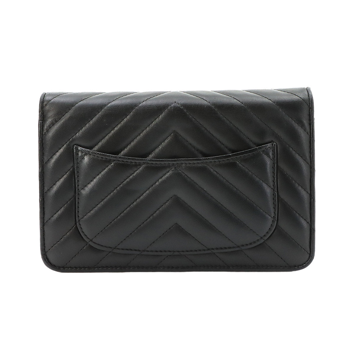 Chevron Chain Wallet Leather Black A33814 V stitch Purse