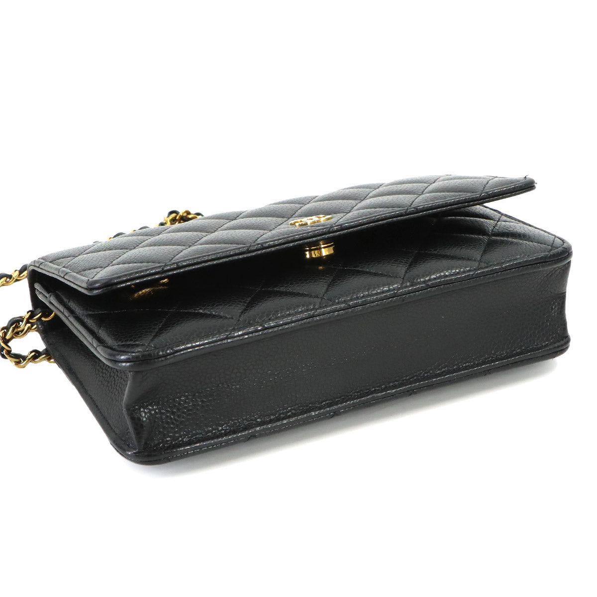 Matelasse Classic Chain Wallet Leather Black AP0250