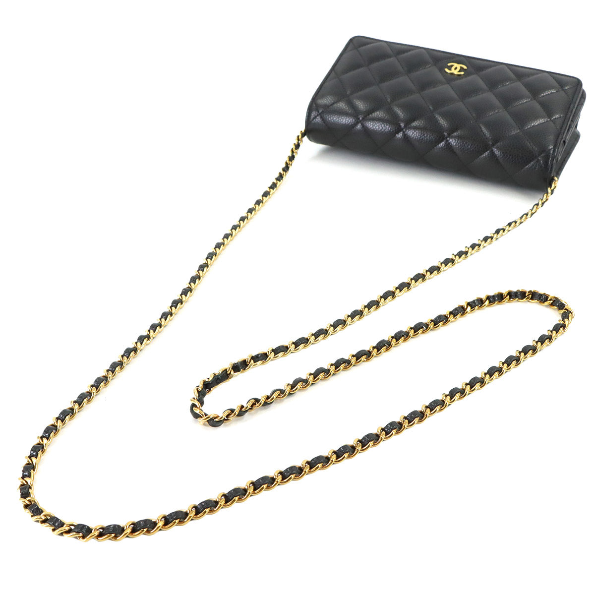 Matelasse Classic Chain Wallet Leather Black AP0250
