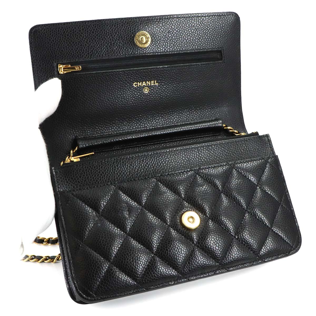 Matelasse Classic Chain Wallet Leather Black AP0250