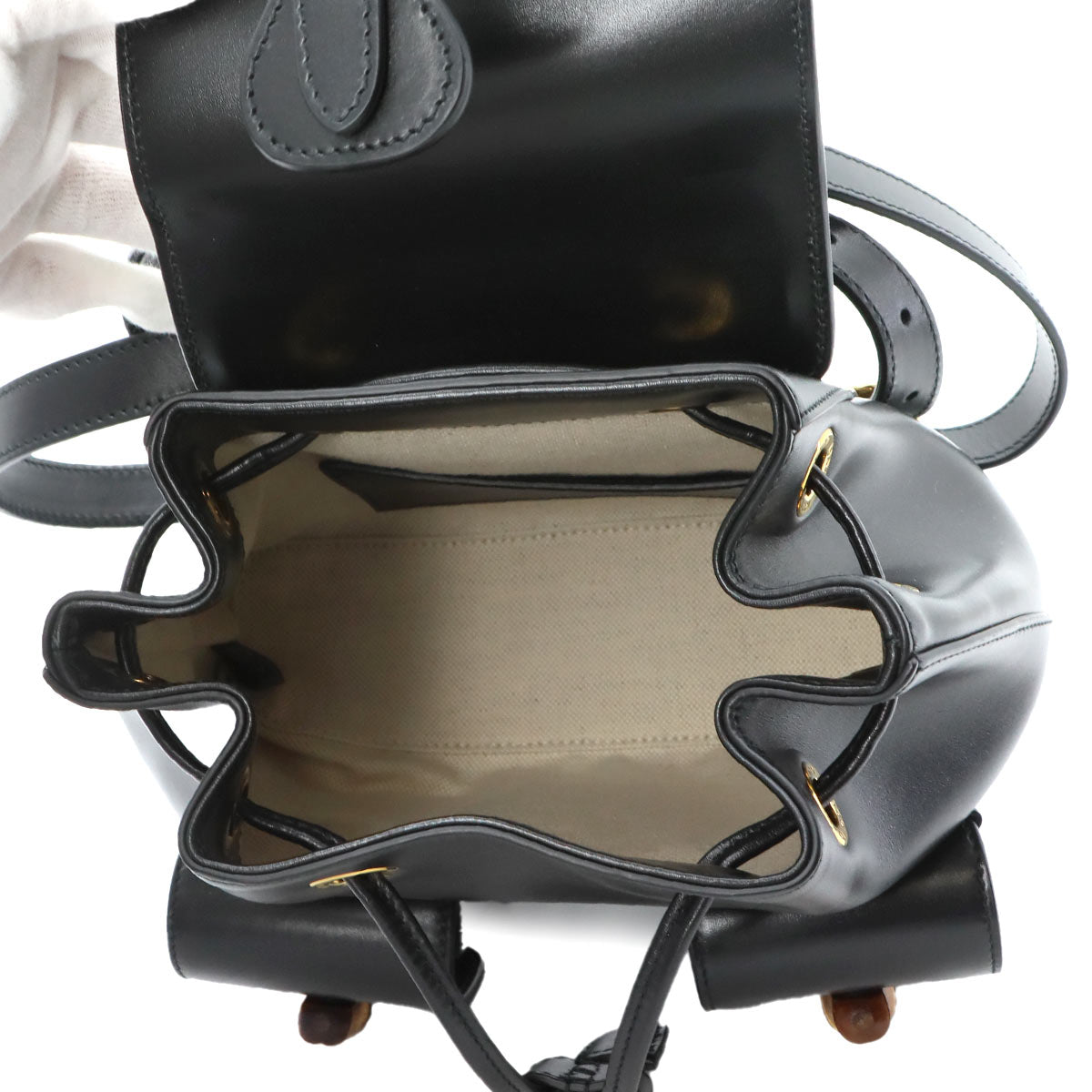 Bamboo Backpack Leather Black 702101 Purse
