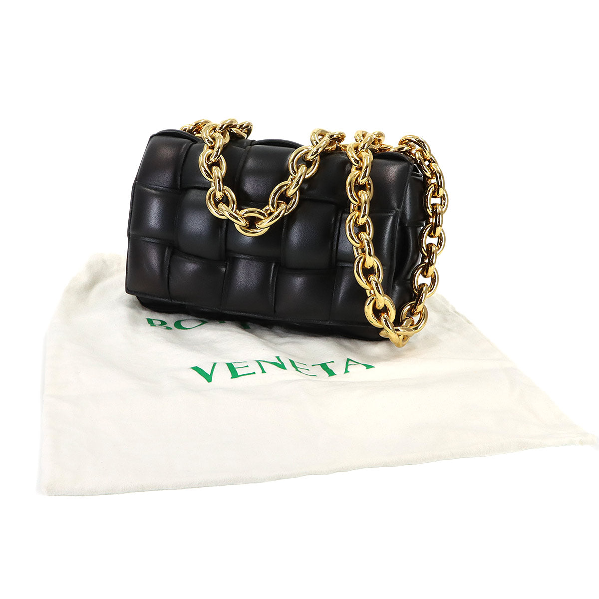 Intrecciato Chain Cassette Hand Shoulder Bag Black