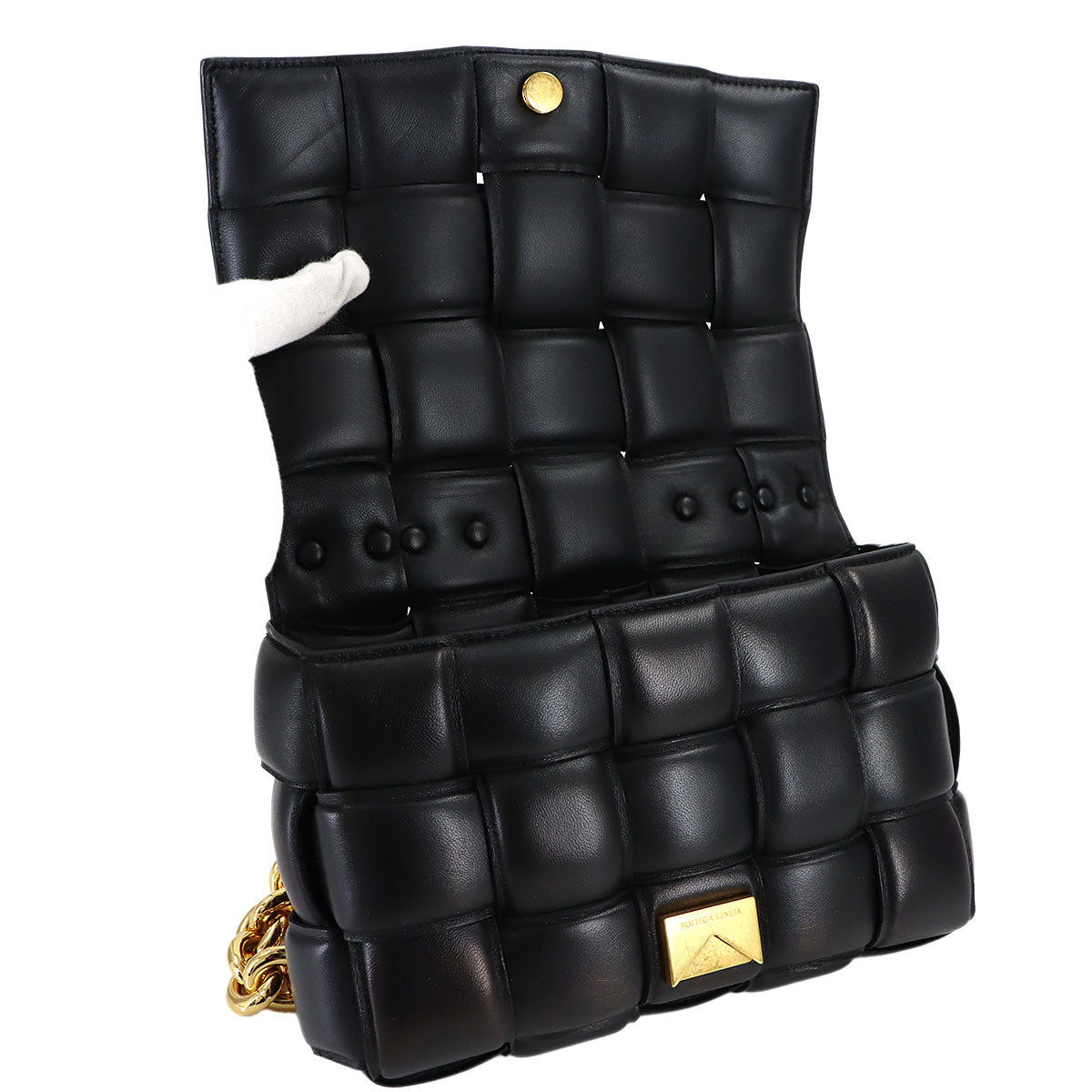 Intrecciato Chain Cassette Hand Shoulder Bag Black
