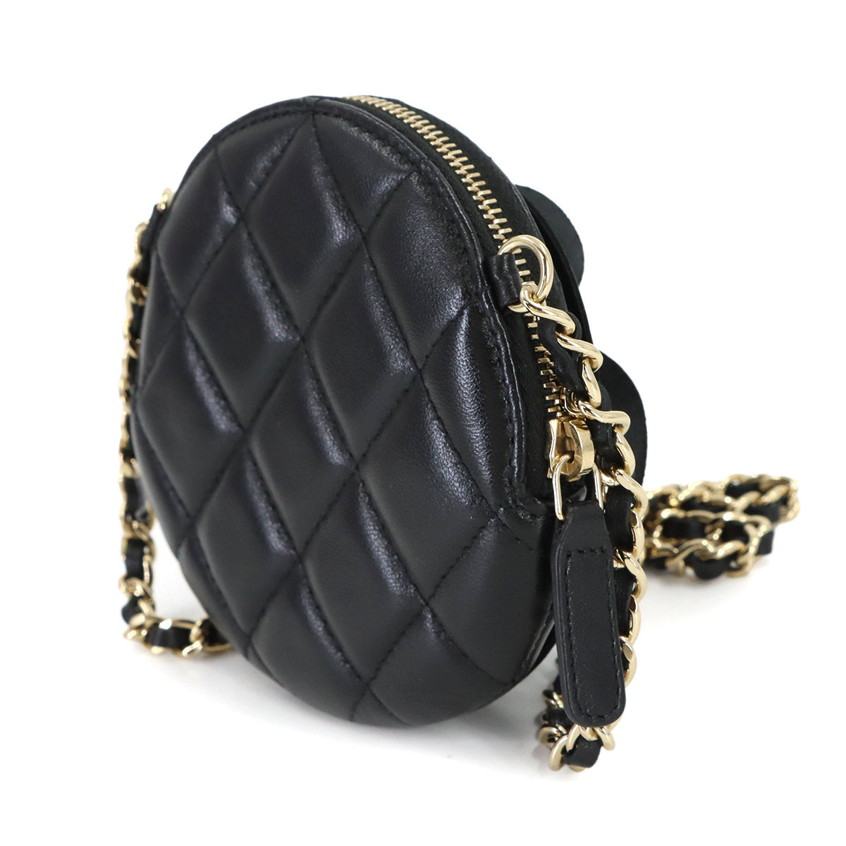 Matelasse Camellia Chain Clutch Coin Case Leather Black AP2121