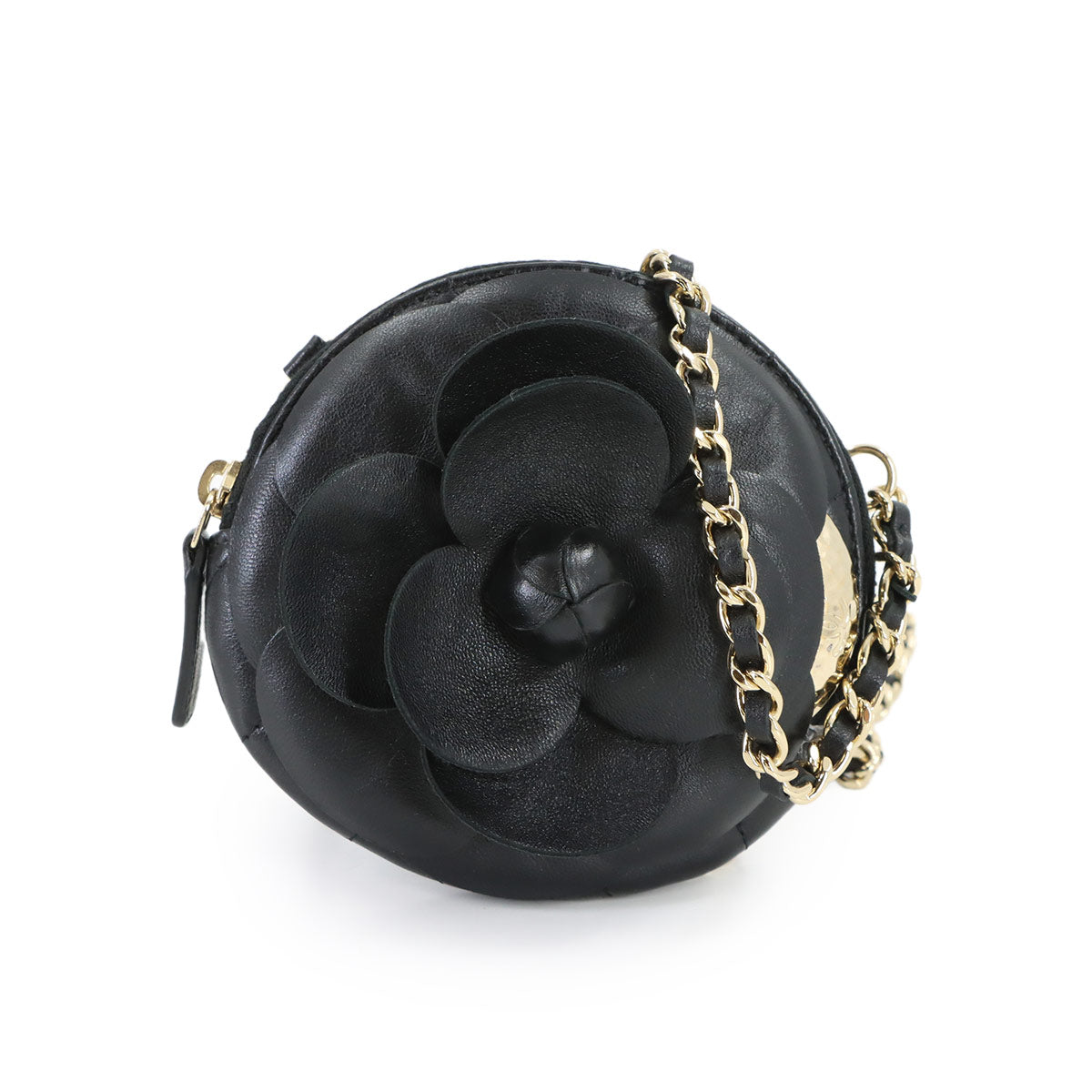 Matelasse Camellia Chain Clutch Coin Case Leather Black AP2121